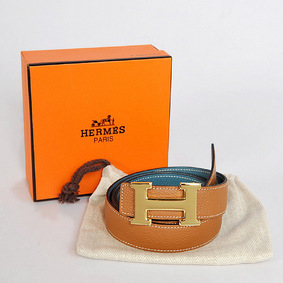 Fake Hermes Bovine Jugular Veins In Blue Belt HR1010A Gold HMS1AW3C7G6