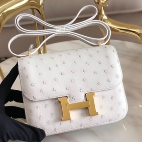 Fake Hermes Constance 18 Handmade Bag In White Ostrich Leather HMSLD937A14