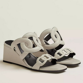 Hermes Figari 55mm Wedge Sandals In Ivory Nappa Leather Replica HMSE41AZ9VT