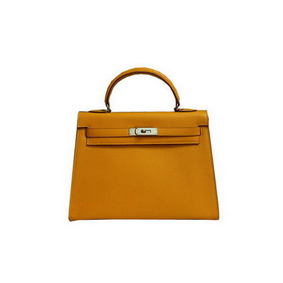Hermes Kelly 32cm Shoulder Bag Yellow Saffiano Leather K32 Silver Top Replica HMSW02ZSCD7