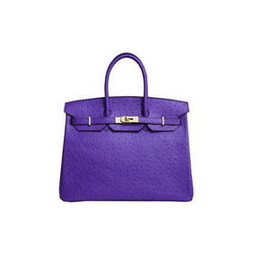 Imitation Hermes Kelly 35cm Handle Bag Purple Ostrich Leather Gold HMSQLGPT156