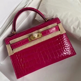 Hermes Kelly Mini II Handmade Bag In Rose Red Alligator Crocodile HMSM994V97S