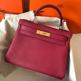 Hermes Kelly Retourne 28 Handmade Bag In Ruby Clemence Leather Replica HMS433V87DV