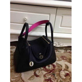 Hermes Lindy 30CM Black Leather Shoulder Bag HLD30 Gold 1:1 Replica HMS1YRZ3S5N
