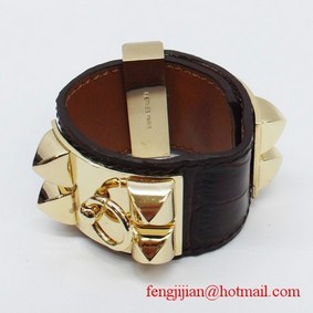 Copy 2010 Hermes D-Brown Snakeskin Gold Bangle 1171 HMSOZ128884