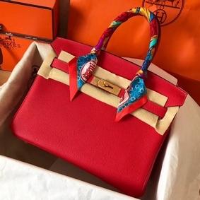 Hermes Birkin 30 Handmade Bag In Red Clemence Leather 1:1 Replica HMSOY4RX74G