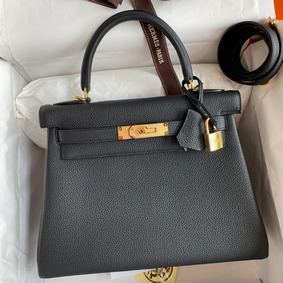 Hermes Kelly Retourne 28 Handmade Bag In Black Clemence Leather 1:1 Replica HMS4T6Q5471