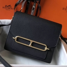 Fake Hermes Mini Sac Roulis 18cm Bag In Black Evercolor Calfskin HMS9V7NJ691