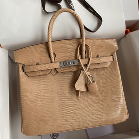 Imitation Hermes Birkin 25 Retourne Handmade Bag In Beige Lizard Leather HMS04C61MOW