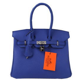 Fake Hermes Birkin 25CM Tote Bags Blue Original Leather Silver HMS4IV58694