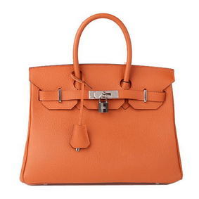 1:1 Replica Hermes Birkin 30CM Tote Bag Orange Original Leather H30 Silver HMSI53UDIC0