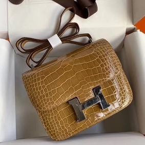 Hermes Constance 24 Handmade Bag In Light Brown Alligator Crocodile Skin 1:1 Replica HMSGSU82037