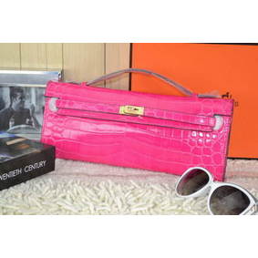 Best Quality Hermes Kelly Clutch Bag Croco Leather K31 Rose HMS1914WBXC