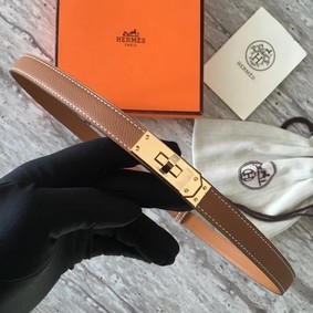 Hermes original epsom leather Kelly belt H069854 brown gold plated metal HMSCDST6XIX