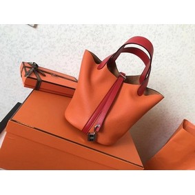 Copy Hermes Picotin Lock PM Bags Original Leather H8688 orange&red HMS53O9CLNA