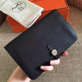 Hermes Dogon Duo Wallet In Black Clemence Leather 1:1 Replica HMS32GN60SO