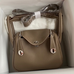 Imitation Hermes Mini Lindy Handmade Bag In Taupe Clemence Leather HMS8GP5341G
