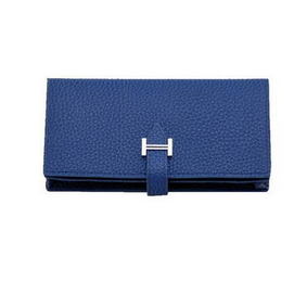 Imitation Hermes Bearn Japonaise Bi-Fold Wallet Grainy Leather H68942 Blue HMSQ606BCIU