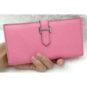Hermes Bearn Japonaise Bi-Fold Wallet Litchi Leather A208 Pink Replica HMS1RZ9129D