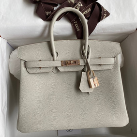 Hermes Birkin 25 Retourne Handmade Bag In Pearl Grey Clemence Leather 1:1 Replica HMS5B25R9TR