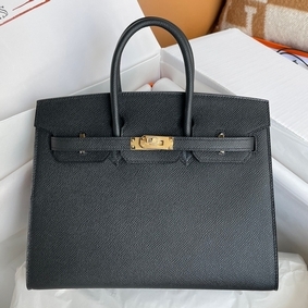 Hermes Birkin 25 Sellier Handmade Bag In Black Epsom Calfskin Top Replica HMS882YH897