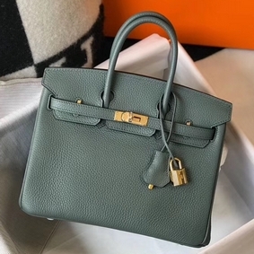 AAA Hermes Birkin 25cm Bag In Vert Amande Clemence Leather GHW HMSR11A0GXS