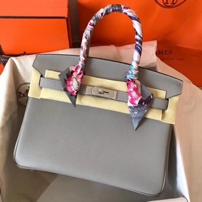 Hermes Birkin 30 Handmade Bag In Pearl Grey Clemence Leather HMSXO31OTW0