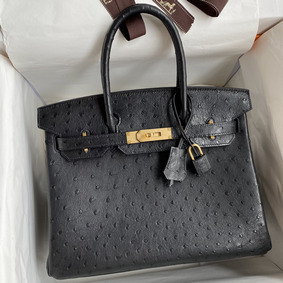 Hermes Birkin 30 Retourne Handmade Bag In Black Ostrich Leather Replica HMSTR0D8K3H