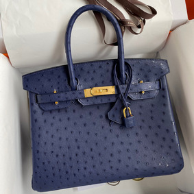 Imitation Hermes Birkin 30 Retourne Handmade Bag In Blue Iris Ostrich Leather HMS311CC4JJ