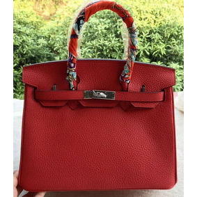Hermes Birkin 30CM Tote Bags Red Calfskin Leather BK30 Silver 1:1 Replica HMS2SKIS9XB