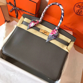 High Quality Hermes Birkin 35 Handmade Bag In Ardoise Clemence Leather HMS5PW3D2RX