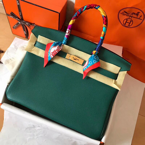 Hermes Birkin 35 Handmade Bag In Malachite Clemence Leather Replica HMS4RMFA8O8