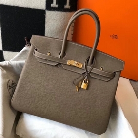 Hermes Birkin 35cm Bag In Taupe Grey Clemence Leather GHW HMS25I71CV4