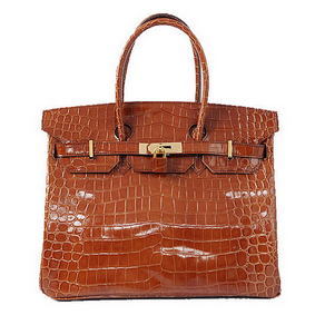 Hermes Birkin 35CM Tote Bag Brown Iridescent Croco Leather Gold Replica HMSFI3TTS11