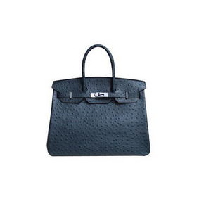 Hermes Birkin 35CM Tote Bag Dark Blue Ostrich Leather BK35 Silver 1:1 Replica HMSDB3U8Z9W