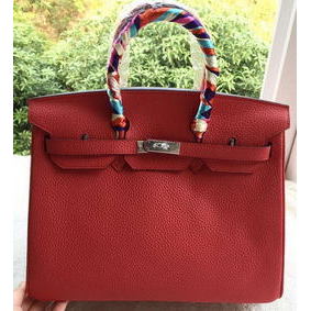 Fake Hermes Birkin 35CM Tote Bag Red Litchi Leather BK35 Silver HMSSJ319KEK