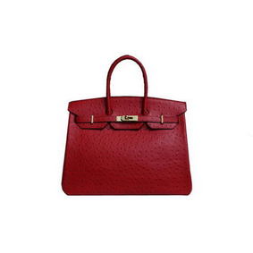 Hermes Birkin 35CM Tote Bag Red Ostrich Leather BK35 Gold HMSGBRXLZSK