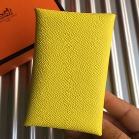 Best Quality Hermes Calvi Card Holder In Yellow Epsom Leather HMSI4334M5J
