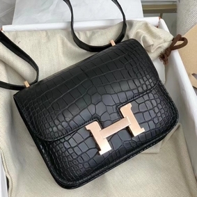 Top Replica Hermes Constance 18 Handmade Bag In Black Alligator Crocodile Skin HMS4G05DABA