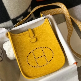 Fake Hermes Evelyne III TPM Bag In Yellow Clemence Leather HMSU7GRBJ8B