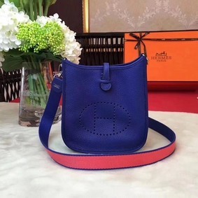 Cheap Hermes Evelyne mini 17cm Messenger Bag Original Calf Leather H1187 Blue HMSQ620QK74