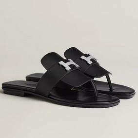 Imitation Hermes Galerie Sandals In Black Calfskin HMS4U279U9K