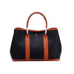 Imitation Hermes Garden Party 36cm Tote Bag Grainy Leather Black&Orange HMSA5U9O6E9