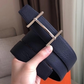 Hermes H d'Ancre Reversible Belt In Sapphire/Ardoise Leather Replica HMS503UD3KD