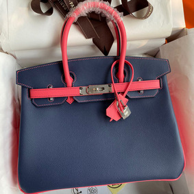 Cheap Hermes HSS Birkin 30 Bicolor Bag in Blue Saphir and Rose Lipstick Epsom Calfskin HMS685TD7E2