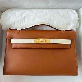 Hermes HSS Kelly Pochette Bicolor Bag in Gold and Craie Swift Calfskin 1:1 Replica HMSV2V2WV4F