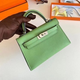 Knockoff Hermes Kelly 19cm Shoulder Bags Epsom Leather KL19 Silver hardware Avocado Green HMSA4LHL7K1