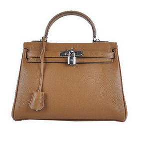 Imitation Hermes Kelly 28cm Shoulder Bags Wheat Grainy Leather Silver HMSGPB6200K