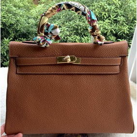 Cheap Hermes Kelly 32cm Shoulder Bag Brown Calfskin Leather K32CL Gold HMS2WZBTT3U