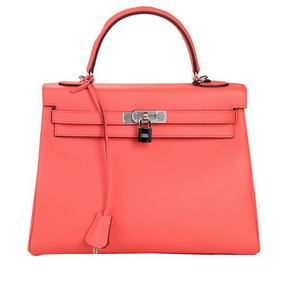First-class Quality Hermes Kelly 32cm Shoulder Bag Pink Original Leather K32 Silver HMS63GQF080